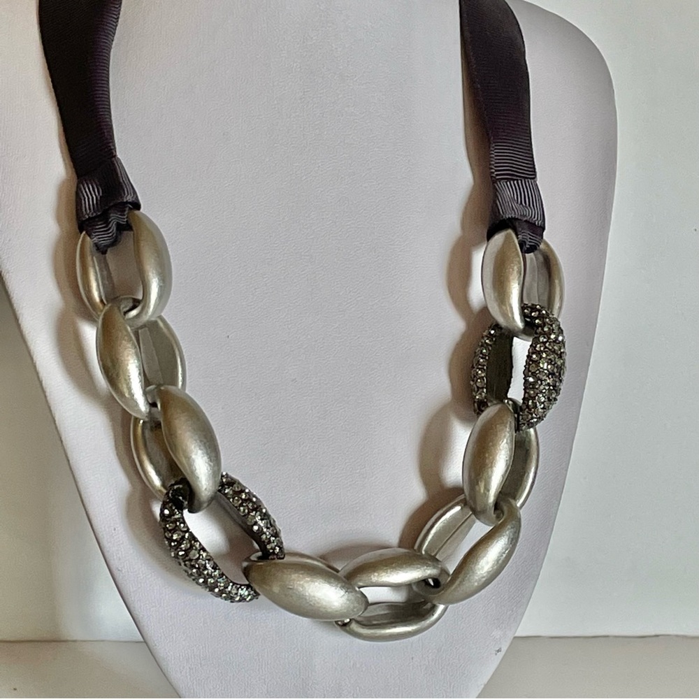 LOFT Black Ribbon Chunky Link Black & Gray Necklace